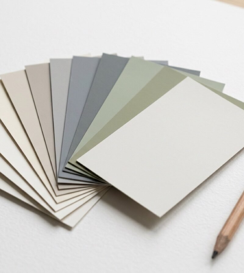Row of neutral paint swatches showing warm, cool and green undertones side by side