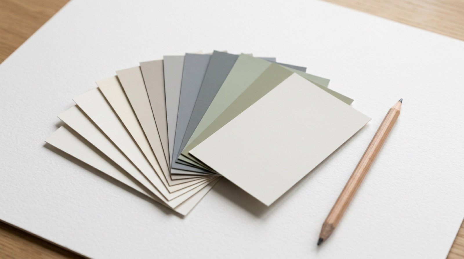 Row of neutral paint swatches showing warm, cool and green undertones side by side